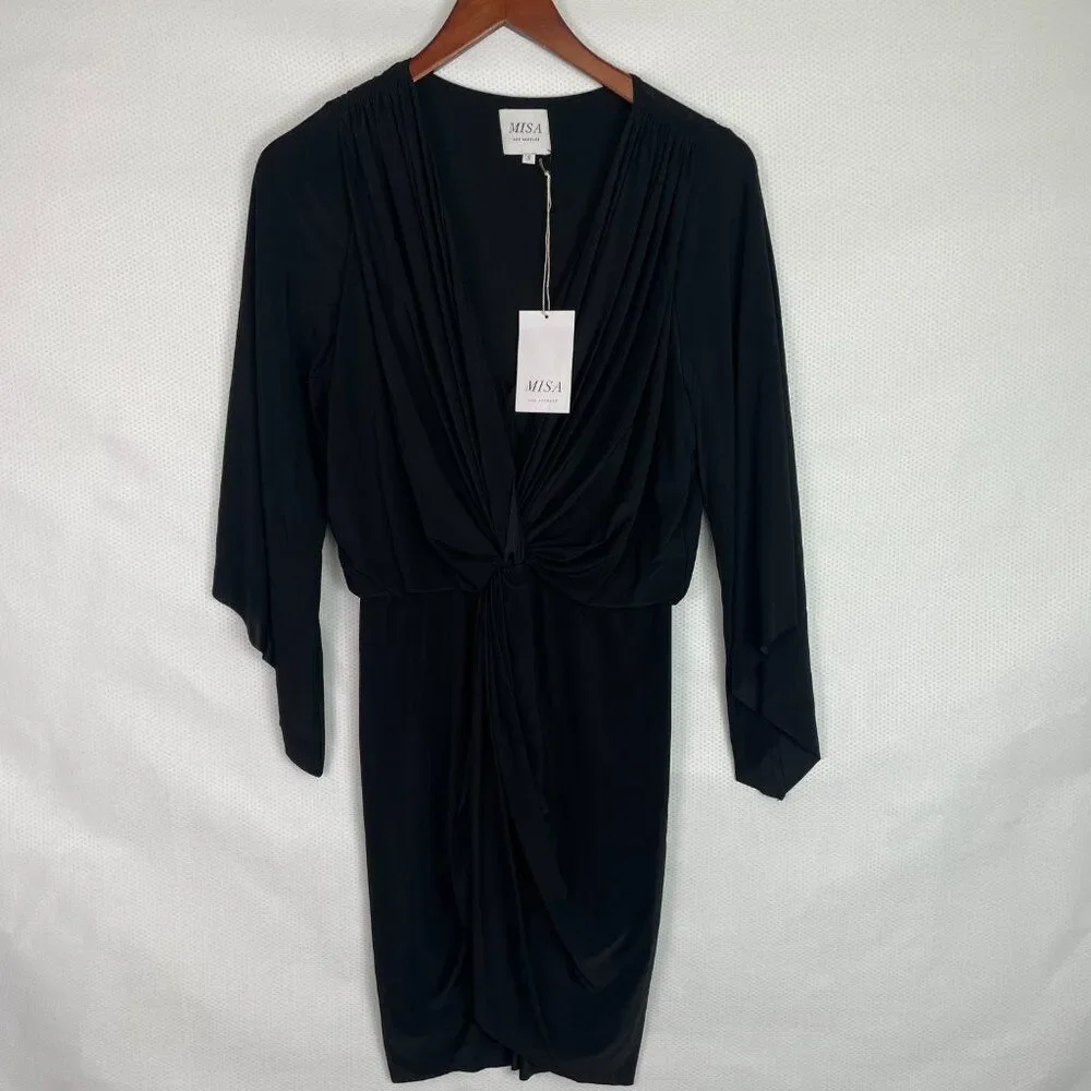 Misa Los Angeles Revolve Teget Front Twist Knot Cocktai Mini Dress Black S